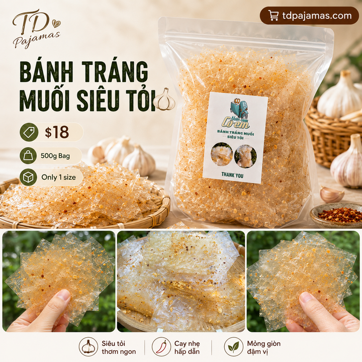 Garlic Rice Paper (Bánh Tráng Muối Siêu Tỏi) – 500g