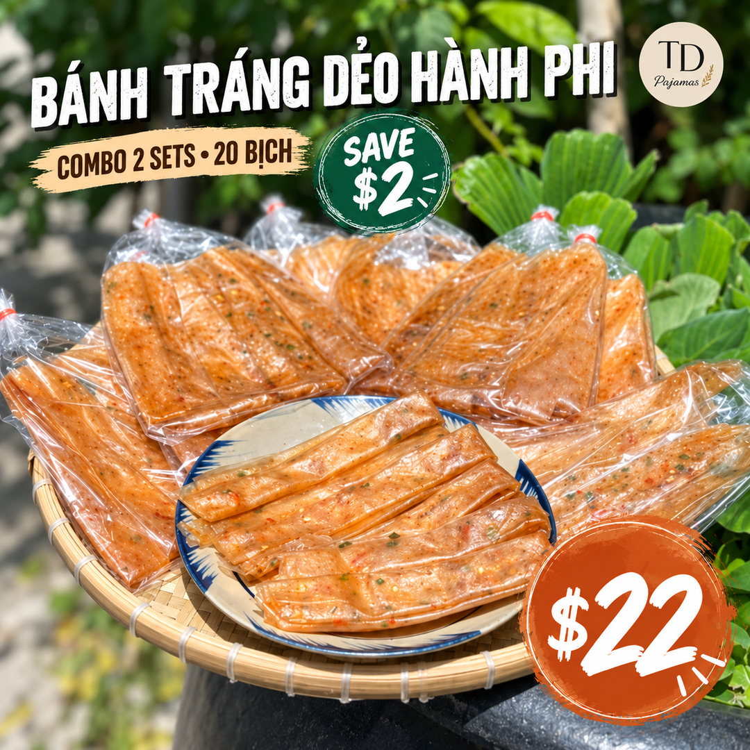 Fried Shallot Rice Paper (Bánh Tráng Dẻo Hành Phi) – 10 bags/set