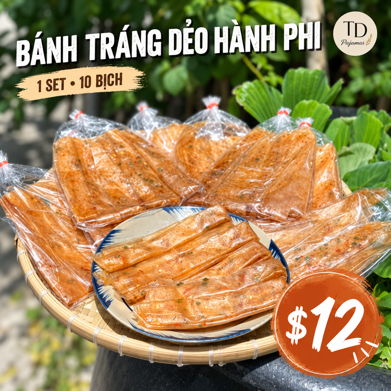 Fried Shallot Rice Paper (Bánh Tráng Dẻo Hành Phi) – 10 bags/set